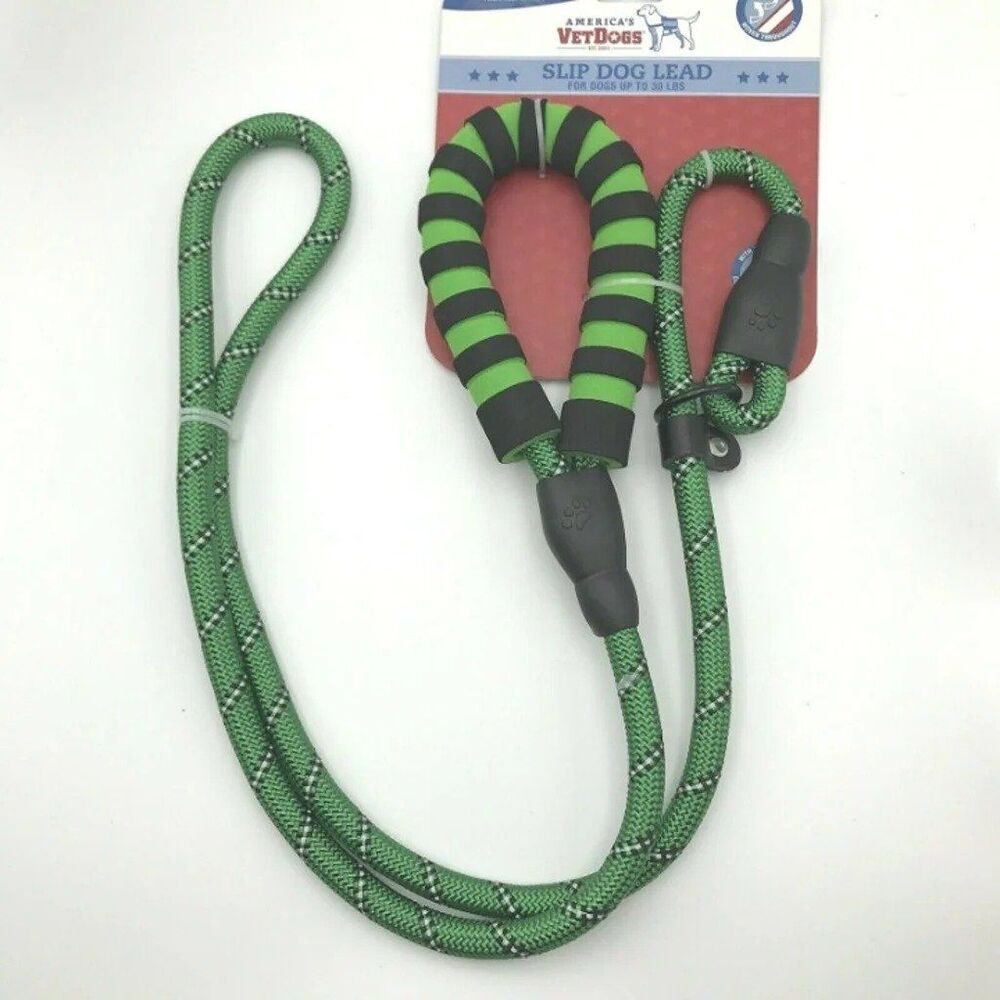 America’s Vet Dogs Slip Dog Lead Up To 30 Lbs Green/Black- NEW